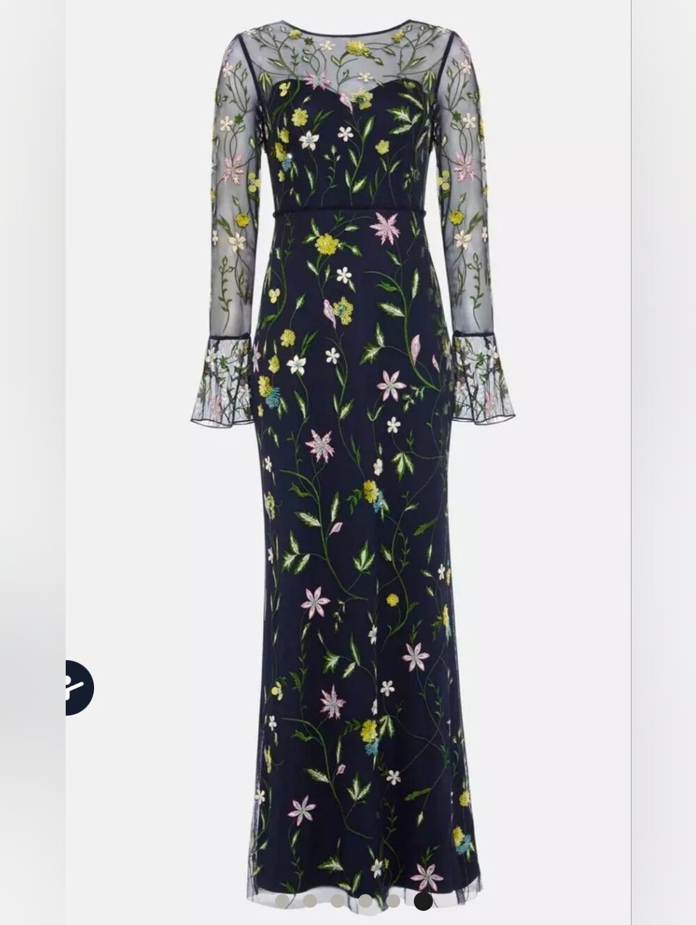 Phase Eight Mallory Embroidered Maxi Dress Gown Floral – Navy Mesh Size 8